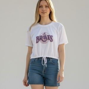 White Braves Mesh Crop Top Size Small